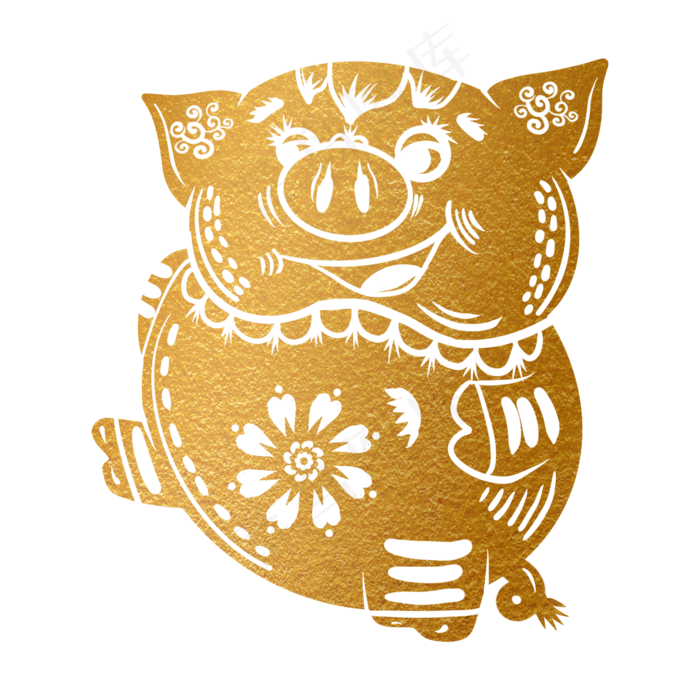 2019新年手绘卡通剪纸猪,免抠元素