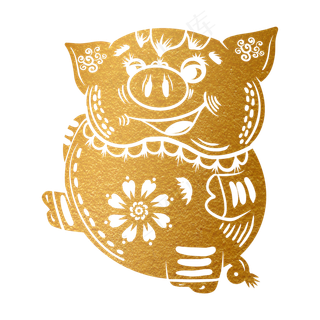 2019新年手绘卡通剪纸猪,免抠元素