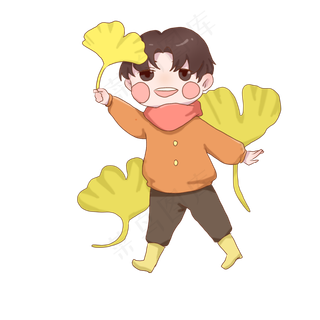 立冬时节拿着银杏叶子玩耍的可爱