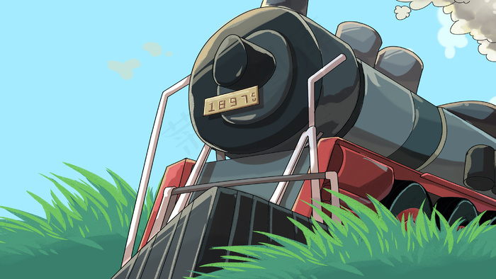 卡通手绘风出行方式火车配图
