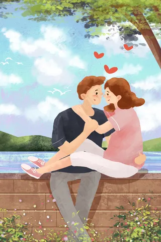 夏日情侣海边温馨幸福