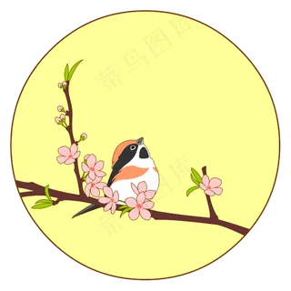 中国风花鸟圆形边框红头长尾山雀,免抠元素 中国风花鸟圆形边框红头长尾山雀,免抠元素