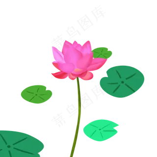 卡通红色荷花绿叶免抠图