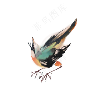 手绘水墨风小鸟,免抠元素