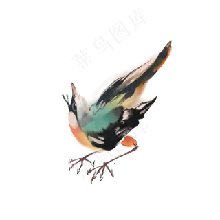 手绘水墨风小鸟,免抠元素