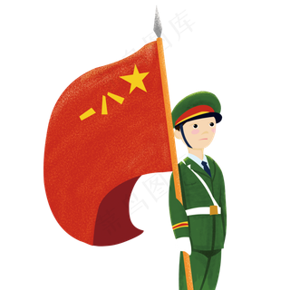 绿色的军装的红旗手绘设计