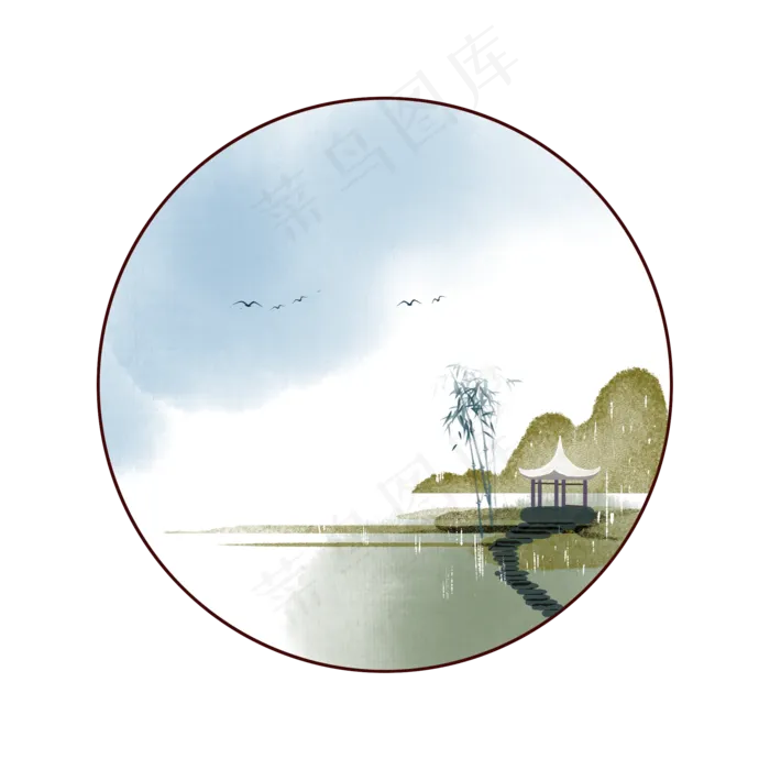 古风山水竹子意境边框(2000X2000(DPI:300))psd模版下载