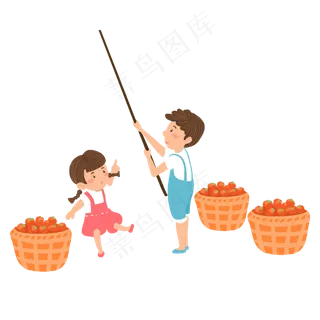 可爱兄妹摘果实装饰元素