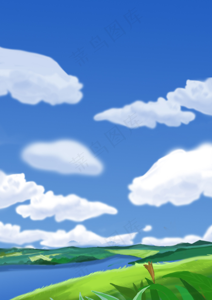 清新唯美日式田园草地风景(2480*3508px 300 dpi )psd模版下载
