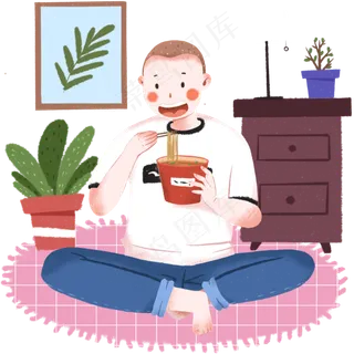 五一假期家里吃泡面的男生