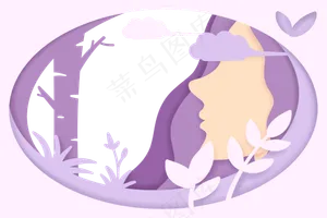 紫色椭圆形女神节边框,免抠元素