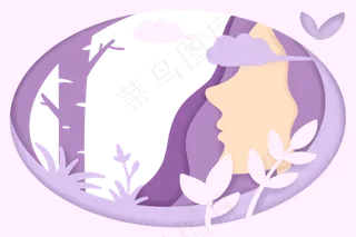 紫色椭圆形女神节边框,免抠元素