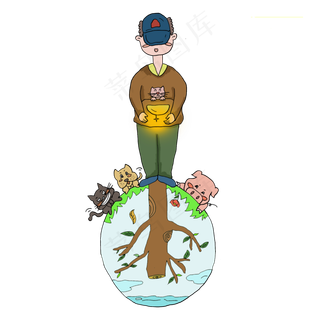 312植树节小清新男孩保护树木PNG