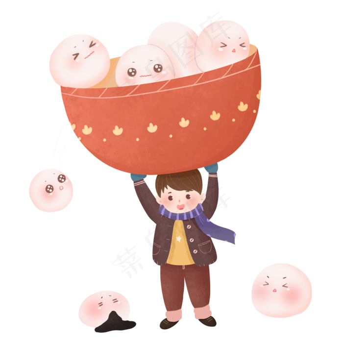卡通可爱元宵节汤圆插画,免抠元素