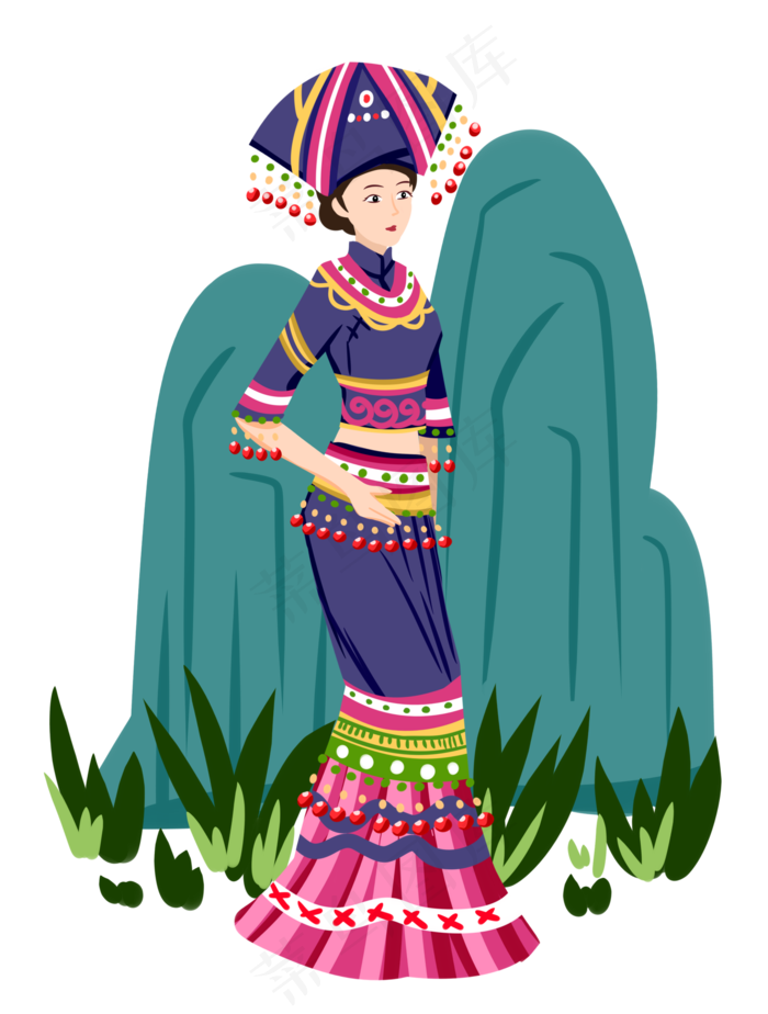 手绘平面壮族女子