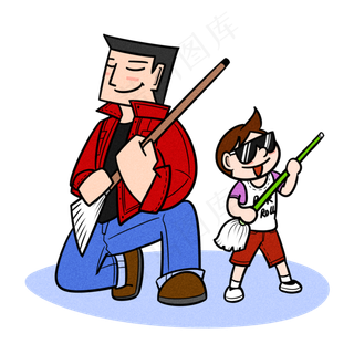 卡通父亲节父子夸张风玩耍表演p