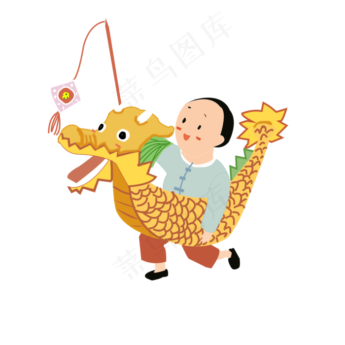 端午节男孩舞龙插画PNG素材