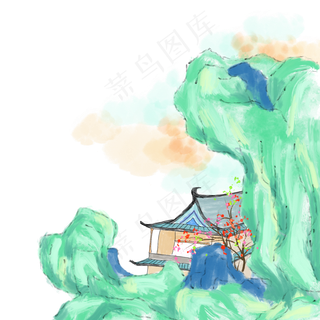 重峦楚江水墨山水