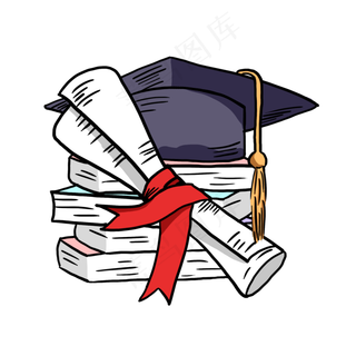 毕业学士帽书本奖状