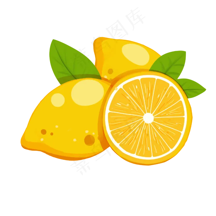 黄色手绘切开的水果柠檬叶子免扣(3000X3000(DPI:299))psd模版下载