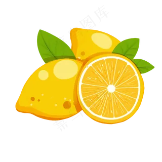 黄色手绘切开的水果柠檬叶子免扣