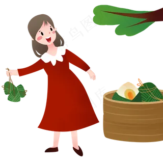 拿着粽子的小女孩