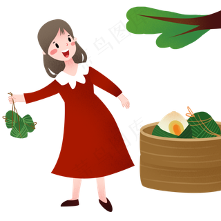 拿着粽子的小女孩