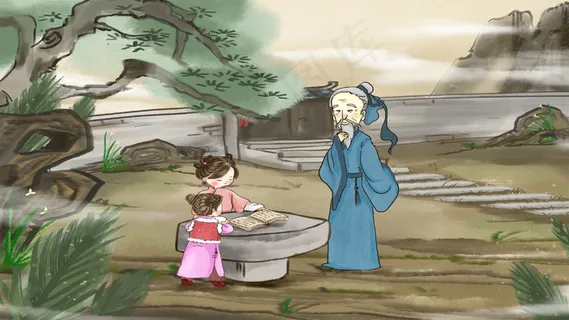 古风国风水墨古代老师上课读书看书私塾场景 古风国风水墨古代老师上课读书看书私塾场景