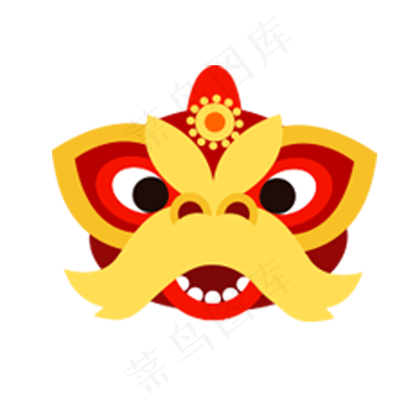 春节卡通手绘狮子头,免抠元素(600X600(DPI:300))psd模版下载