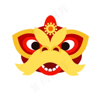 春节卡通手绘狮子头,免抠元素