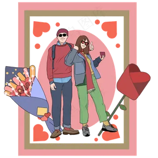 七夕情侣2月14爱心花束玫瑰PNG