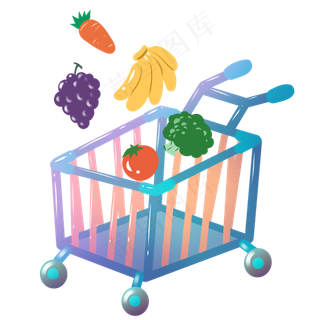 蓝色的购物车和水果