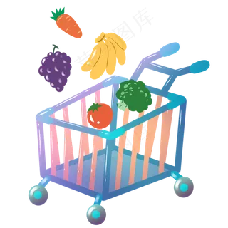 蓝色的购物车和水果