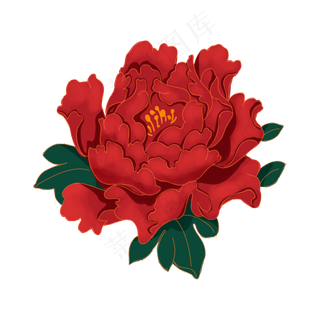 中秋节复古红色金边牡丹花,免抠元素