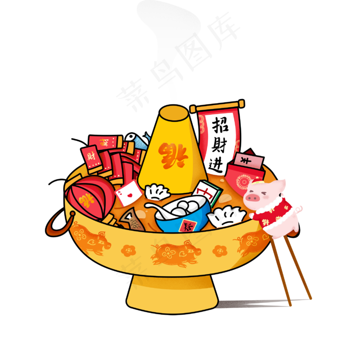 装饰春节贪吃大餐猪年福PNG招财招,免抠元素(3000X3000(DPI:300))psd模版下载