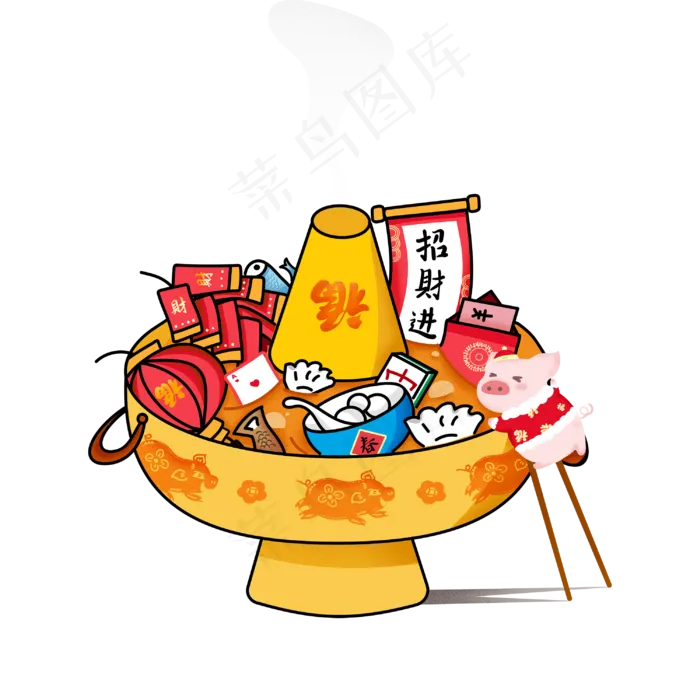 装饰春节贪吃大餐猪年福PNG招财招,免抠元素(3000X3000(DPI:300))psd模版下载