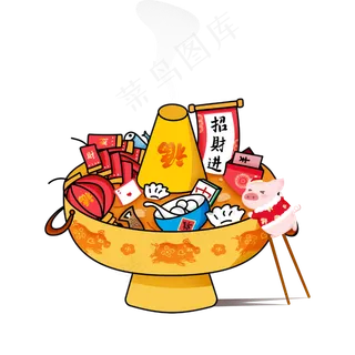 装饰春节贪吃大餐猪年福PNG招财招,免抠元素
