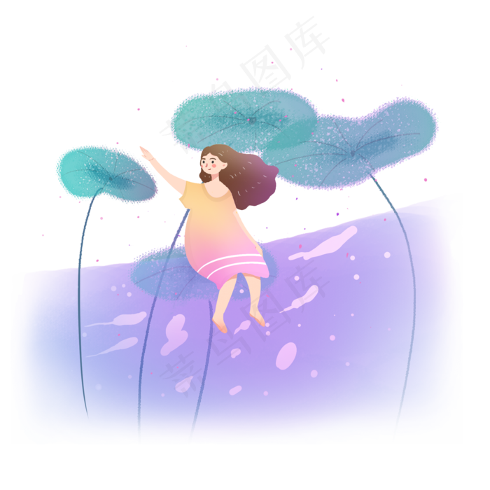 大暑梦幻荷叶和女孩PNG(2000X2000(DPI:300))psd模版下载