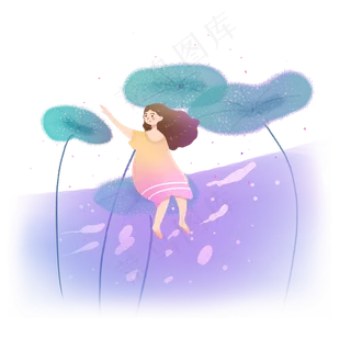 大暑梦幻荷叶和女孩PNG