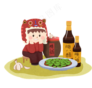 腊八节人物和绿色的腊八蒜,免抠元素