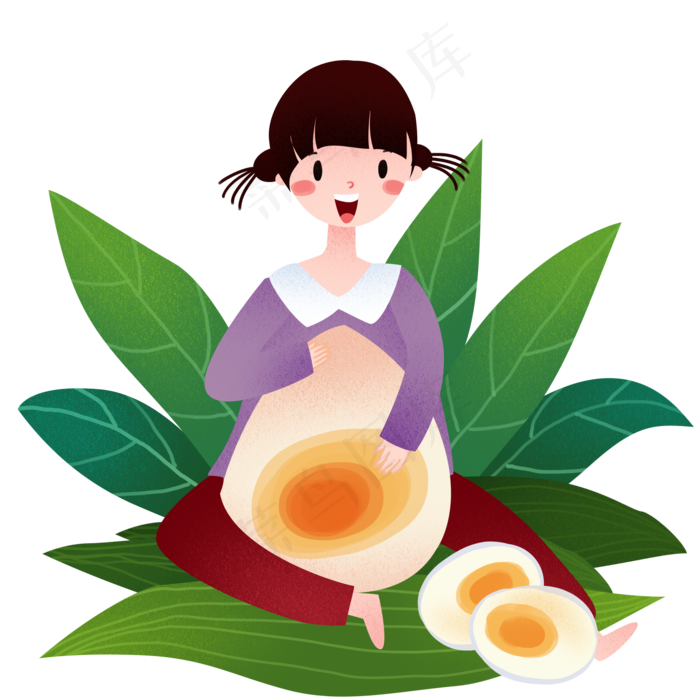 端午节蛋黄粽子和女孩插画