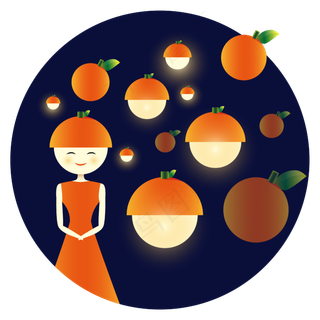 橘子水果灯水果姑娘矢量元素