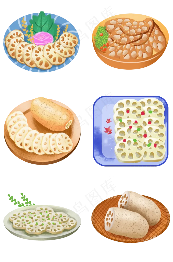 手绘美食熟食荷花果实之莲藕套图(1125X2436(DPI:72))psd模版下载