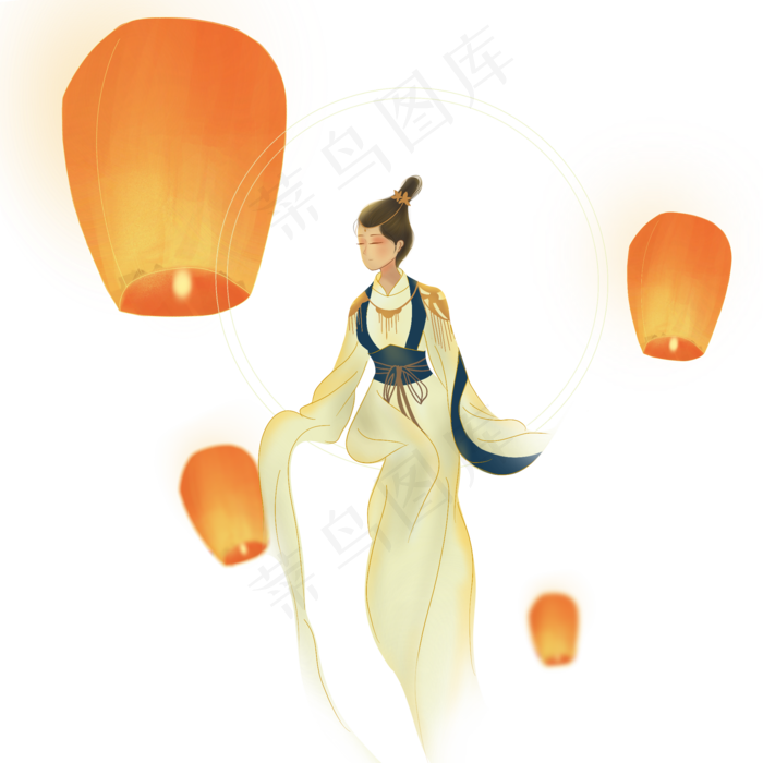 元宵节古代美女,免抠元素(2000X2000(DPI:300))psd模版下载