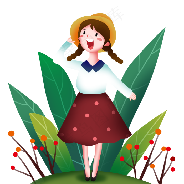 春分开心的小女孩,免抠元素