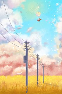 麦田五月你好唯美治愈清新手绘热气球夏春天