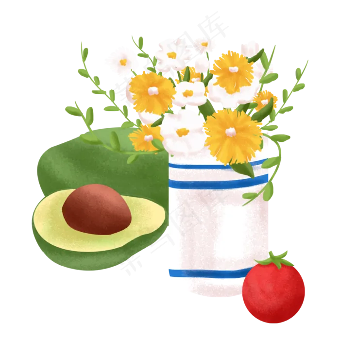 一盆栽鲜花盆栽和水果