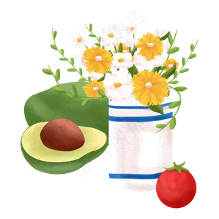 一盆栽鲜花盆栽和水果