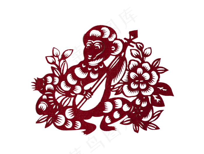 新年春节剪纸十二生肖之猴,免抠元素(3000*2259px 300 dpi )