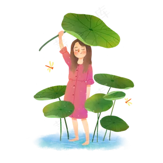 夏季荷花与女孩